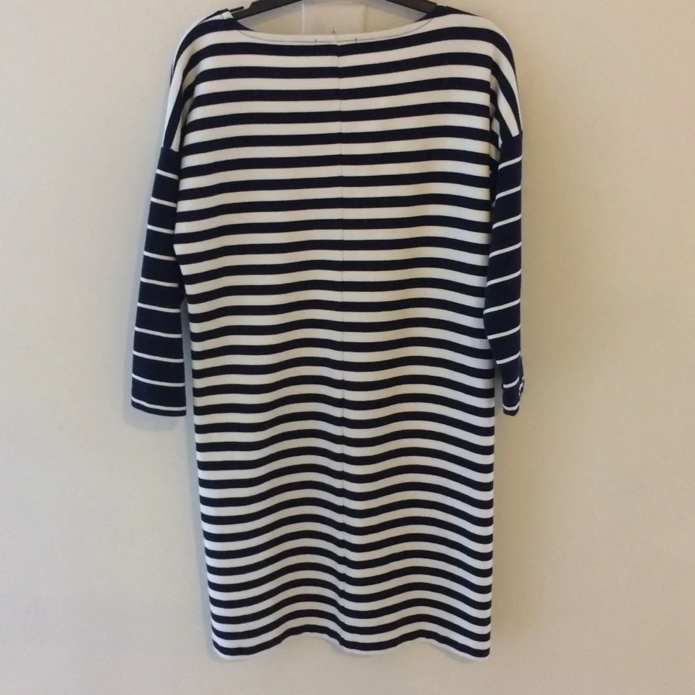 J. Crew Blue‎ & White Stripe 3/4 Sleeve Nautical T-Shirt Jersey Dress